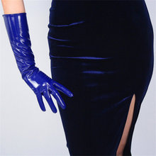 40cm Patent Leather Long Gloves Long Section PU Emulation Leather Warm Bright Leather Mirror Royal Blue Dark Blue Female WPU57 2024 - buy cheap