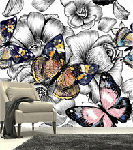 The latest 3D murals,3D hand drawn flowers and colorful butterflies, living room TV sofa bedroom background wall paper 2024 - buy cheap