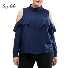 LazyKoKo Plus Size Clothing Women Cold Shoulder Ruffle Detail Blouse Casual Long Sleeve Blouse Shirt Big Size Ladies Blouse 2024 - buy cheap