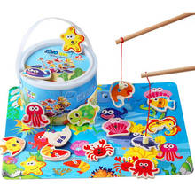 Wooden Magnetic Fishing Toys Set  Marine Fishing Game Educational Wood Toys for Children with Gift Box 2024 - buy cheap