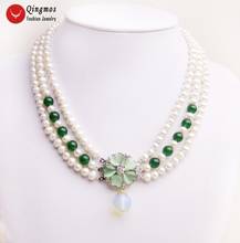 6-7mm White Round Natural FW pearl and Green Beads 3 strands 18-19" necklace & Opal prndant-ne6104 wholesale/retail Free ship 2024 - buy cheap
