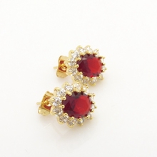Luxury Womens  Yellow Gold Filled Stud Earrings Red Cubic Zircon 2024 - buy cheap