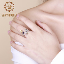 Pulseira de balé 0.30ct natural azul safira gato & borboleta anéis real 925 prata esterlina ajustável anel aberto para jóias femininas 2024 - compre barato