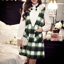 Original 2016 Brand Robe Femme Autumn Winter Plus Size Slim Casual Elegant Dark Green Plaid Woolen Tank Dress Women 2024 - buy cheap