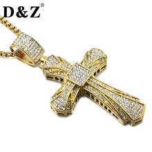 D&Z Hiphop Rhinestone Crystal Cross Pendant & Necklace Gold Color Religious Cross Necklace for Christian Jewelry 2024 - buy cheap