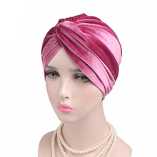 New Fashion Knotted Muslim Stretch Women Velvet Cross Turban Hat Scarf Chemotherapy Chemo Beanies Caps Warm Headwear Accessories 2024 - buy cheap