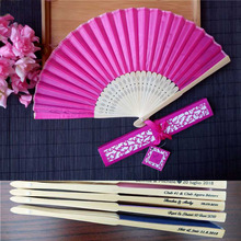 50pcs/lot Custom Folding Fan Personalized Bride & Groom's Name & Date Silk Wedding Hand Fan with Gift Box 2024 - buy cheap