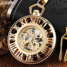 Роскошные Золотые механические часы с полым римским циферблатом, винтажные механические часы в стиле стимпанк с ручным ветром, мужские и женские часы на цепочке 2024 - купить недорого