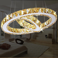 Lustre de cristal moderno com 2 anéis, luminária criativa redonda para restaurante, sala de jardim, sala de jantar, iluminação, lâmpadas douradas 2024 - compre barato