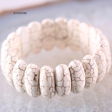 Free Shipping Handmade Jewelry Stretch Beaded Bracelet For Women Natural White Howlite Stone 8" H608 2024 - buy cheap