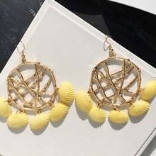 YDGY fashion jewelry exaggerated rattan-woven color natural shell earrings 2024 - buy cheap