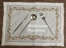 Set of 12 Fashion Table Cloth White Hemstitch Linen Table Runner /Placemats with embroidered Floral for elegant lunch or dinner 2024 - buy cheap