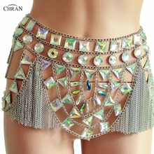 Chran Irridescent Skirt EDM Party Fringe Panty Dress Chain Necklace Rave Bra Bralete Festival Costume Wear Ibiza Jewelry CRS419 2024 - buy cheap