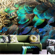 Art english 3d wallpapers peacock feathers bedroom hand-painted creative venture TV background wall personalized custom wallpape 2024 - buy cheap