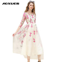 AOXUER New High Quality Mesh Embroidery Long Floral Dress Women Slim Elegant Fashion Party Dresses Vestidos De Fiesta B242 2024 - buy cheap