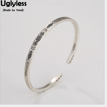 Uglyless 100% Real 925 Sterling Silver Thin Bangles for Women Ethnic Totem Fishes Open Bangle Thai Silver Handmade Fine Jewelry 2024 - buy cheap