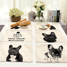 1Pcs French Bulldog Dog Pattern Placemat Dining Table Mat Cotton Linen Drink Coaster Cup Mat 42*32cm Kitchen Accessories MA0046 2024 - buy cheap