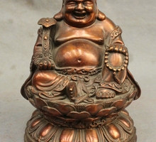 6" China Buddhist Pure Bronze Happy Laugh Maitreya Buddha RuYi Lotus Base Statue 160817 2024 - buy cheap