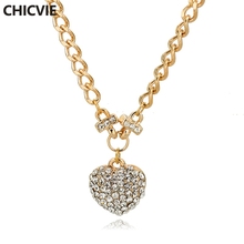 CHICVIE Gold Color Crystal Heart Necklace For Women Female Love Pendant Necklace Vintage Gold Color Wedding Jewelry Sne160129 2024 - buy cheap