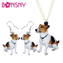 Bonsny Acrylic Jewelry Sets Cute Jack Russell Dog Necklace Earrings Fashion Animal Pendant For Women Girls Gift Souvenir NE+EA 2024 - buy cheap