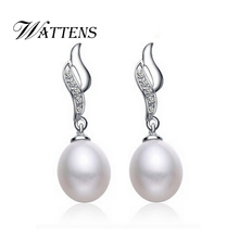 WATTENS 2018 new Natural Pearl stud earrings, Pearl Jewelry with Stud earrings,925 Sterling Silver earrings for women,gift  box 2024 - buy cheap