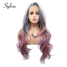 Peluca de cabello sintético con malla Frontal para mujer, pelo ondulado, transparente, color ombré, gris, púrpura, Cosplay 2024 - compra barato
