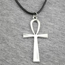 1 Piece Ankh Cross Antique Silver Color 52x28mm Pendant Necklace Jewelry Fashion Leather Chain Necklace For Women 2024 - buy cheap