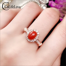 CoLife Jewelry-Anillo de Coral rojo Natural para mujer, joya de plata de Coral precioso Real, regalo de compromiso, joyería de Coral rojo, 5mm x 7mm 2024 - compra barato