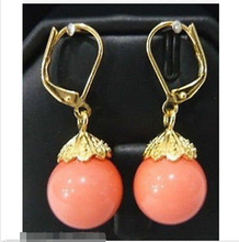 Pendientes de gancho con cuentas de Coral Rosa chapadas en oro, joyería, envío gratis 2024 - compra barato