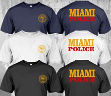 Футболка мужская двусторонняя с круглым вырезом, дизайнерская рубашка с надписью «полиция города Майами», в стиле хип-хоп 2024 - купить недорого