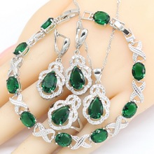 Green Semi-precious Silver Color Bridal Jewelry Sets Women Earrings Bracelet Rings Necklace Pendant 2018 Christmas Gift 2024 - buy cheap