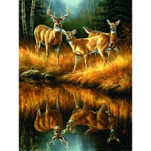 Pintura de diamante 5d diy "elk by the river", bordado de diamantes de imitación cuadrados, estilo punto de cruz, decoración del hogar 2024 - compra barato