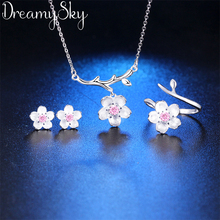 Romantic Wedding Bridal Jewelry Sets Silver Color  Flower Necklaces Cubic Zirconia Rings for Women Party Jewelry 2019 2024 - buy cheap