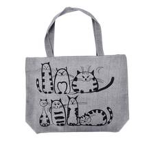 1PCS Bolsa Feminina Canvas Tote Shopping Handbags sac a main femme de marque Women Cartoon Cats Printed Beach Zipper Bag 2024 - buy cheap