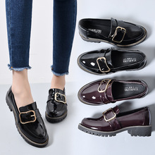 japanned leather metal buckle brogue shoes woman round toe leather band creepers espadrilles vintage derby shoes plus size y618 2024 - buy cheap