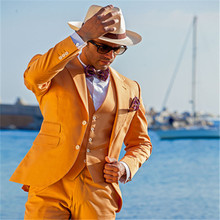 New Arrival Orange Latest Design Men Suit 3Pieces(Jacket+Pant+Vest+Tie) Custom Suits Formal Trajes De Hombre Tuxedos Blazer 2024 - buy cheap