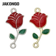 JAKONGO-Conectores de flor de rosa roja para fabricación de joyas, accesorios de pulsera, accesorios artesanales, 26x12mm 2024 - compra barato