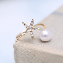 Anéis de estrela do mar e pérola, joia de moda, anel dourado, joalheria feminina, dropshipping 2024 - compre barato