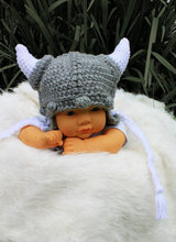 Gorro de bebé vikingo para niños pequeños, gorro vikingo Sombrero de halloween de ganchillo con orejeras y lazos, accesorio de foto Vikingo, color gris 2024 - compra barato