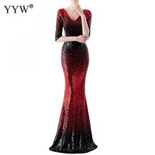 Red & Black Gradient Sequins Mermaid Long Evening Dresses Women V Neck Luxury Girls Formal Party Dress Sexy Party  Vestidos 2024 - buy cheap