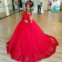 Long Sleeves Red Ball Gown Wedding Dresses Vestidos De Novia Beaded Appliques  Off the Shoulder Lace Non White Bridal Gowns 2024 - buy cheap