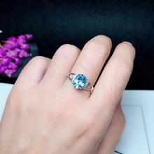 S925 silver Natural blue topaz gem ring natural gemstone ring elegance round Fork opening geometry woman girl party gift jewelry 2024 - buy cheap