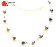 Женское Ожерелье Qingmos из натурального жемчуга с черным барочным жемчугом 8 мм, ожерелье-чокер с посеребренным налокотником, ювелирные изделия 2024 - купить недорого