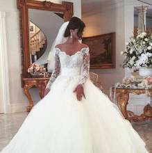 Vestido de noiva sexy, com ombro à mostra, manga longa, com apliques de contas, vestido de noiva para futura esposa 2024 - compre barato