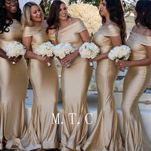 Elegant Champagne Elastic Satin Mermaid Dresses Bridesmaid Off The Shoulder Floor Length Long Wedding Party Dress Cheap 2024 - buy cheap