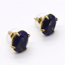 100-Unique 1 Pair Light Yellow Gold Color Oval Shape Stud Earrings Elegant Women's Earring Lapis Lazuli Jewelry 2024 - buy cheap