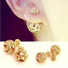 New Fashion Metal Ball Hollow Double Side 18k Plated Gold Earrings For Women Trendy Stud Earrings Plated Silver Earrings Jewelry 2024 - buy cheap