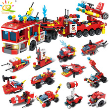 HUIQIBAO Toys 670pcs 12in1 Fire Rescue Engine Tow Truck Building Blocks For Children City Helicopter Ship Cars Bricks 2024 - buy cheap