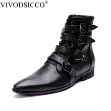 VIVODSICCO New Fashion Boots Men Handmade Buckle Motorcycle Boots Genuine Leather Ankle Men's Boots Male Brand Safty Footwear 2024 - buy cheap
