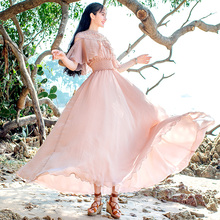 Женское платье с длинным рукавом Boshow, летнее винтажное платье из шифона и кружев, с эластичной талией, с S-L и розовыми оборками, 2019 2024 - купить недорого